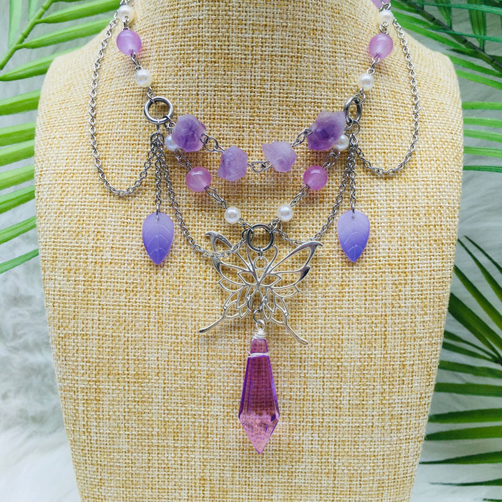 Collana girocollo a strati con perle d'acqua dolce e ametista Olivenorma