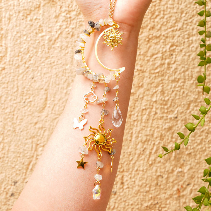 Olivenorma Natural Crystal Ghiaia Moon Suncatcher Campanello a vento