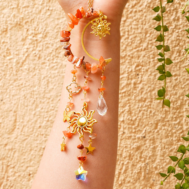 Olivenorma Natural Crystal Ghiaia Moon Suncatcher Campanello a vento