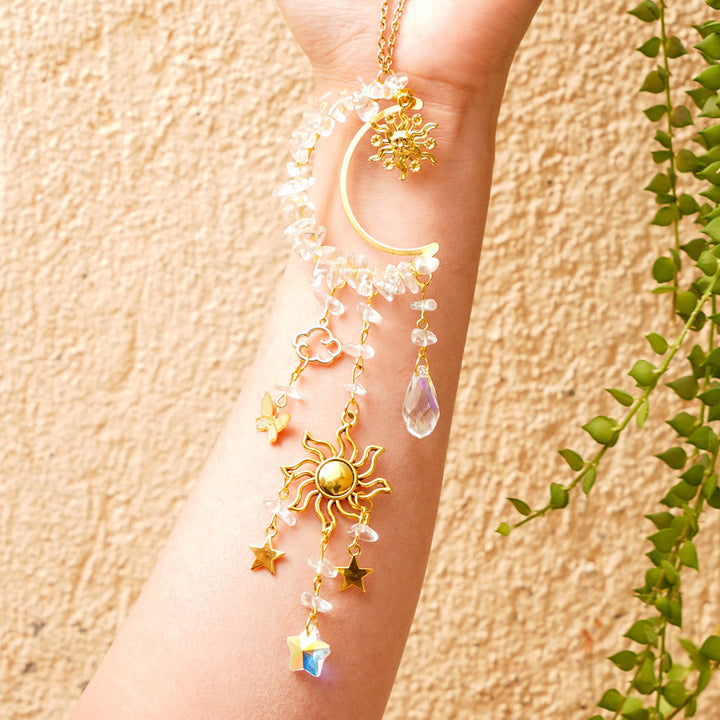 Olivenorma Natural Crystal Ghiaia Moon Suncatcher Campanello a vento