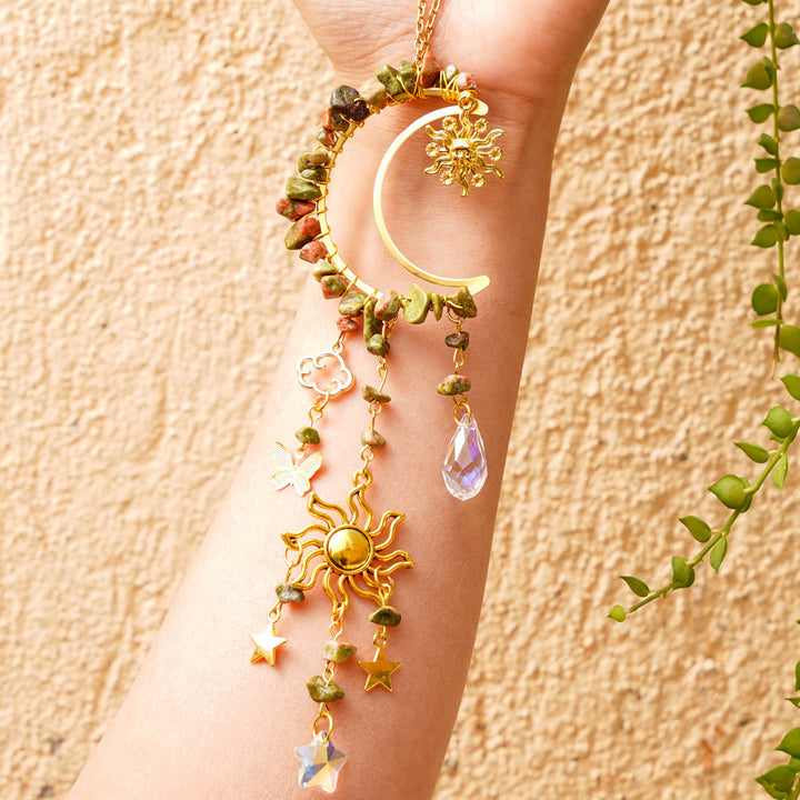 Olivenorma Natural Crystal Ghiaia Moon Suncatcher Campanello a vento