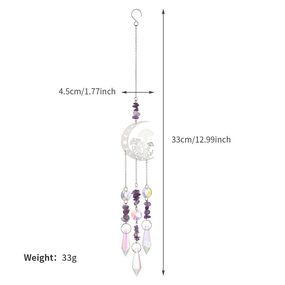Olivenorma Natural Crystal Moon Mushroom Suncatcher Campanello a vento