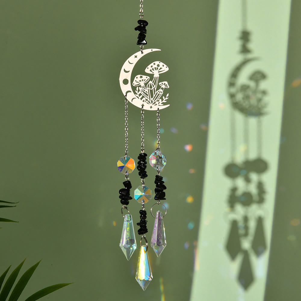 Olivenorma Natural Crystal Moon Mushroom Suncatcher Campanello a vento