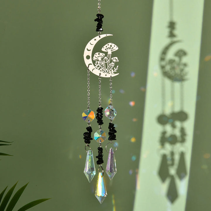 Olivenorma Natural Crystal Moon Mushroom Suncatcher Campanello a vento
