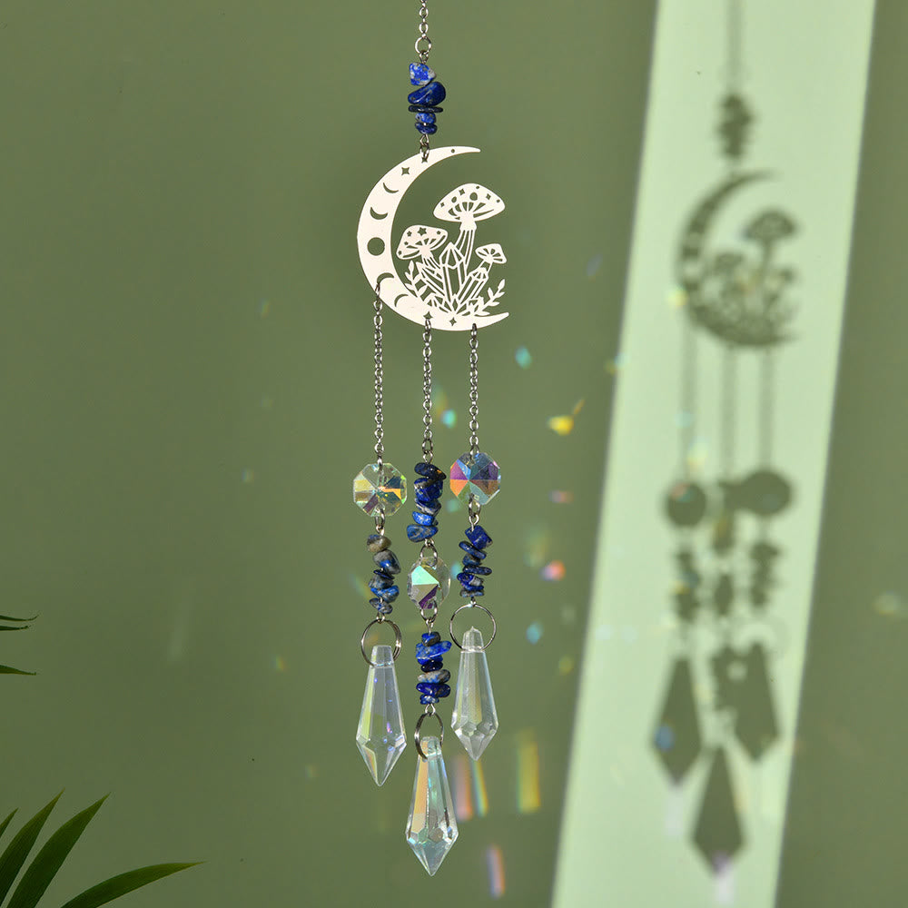 Olivenorma Natural Crystal Moon Mushroom Suncatcher Campanello a vento