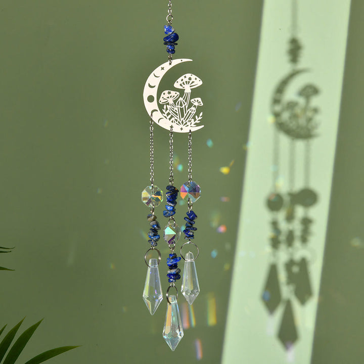 Olivenorma Natural Crystal Moon Mushroom Suncatcher Campanello a vento