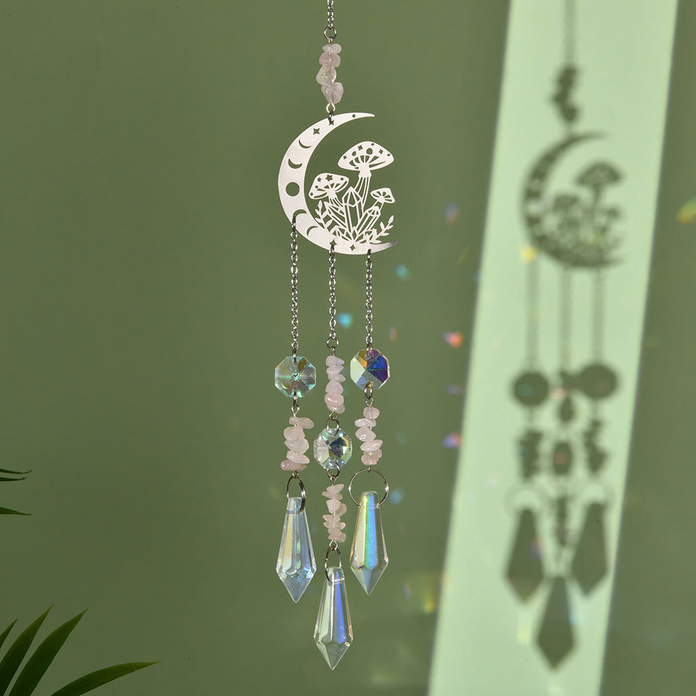 Olivenorma Natural Crystal Moon Mushroom Suncatcher Campanello a vento
