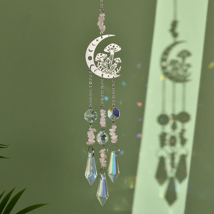 Olivenorma Natural Crystal Moon Mushroom Suncatcher Campanello a vento