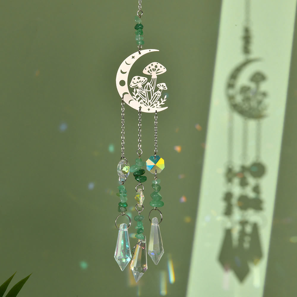Olivenorma Natural Crystal Moon Mushroom Suncatcher Campanello a vento
