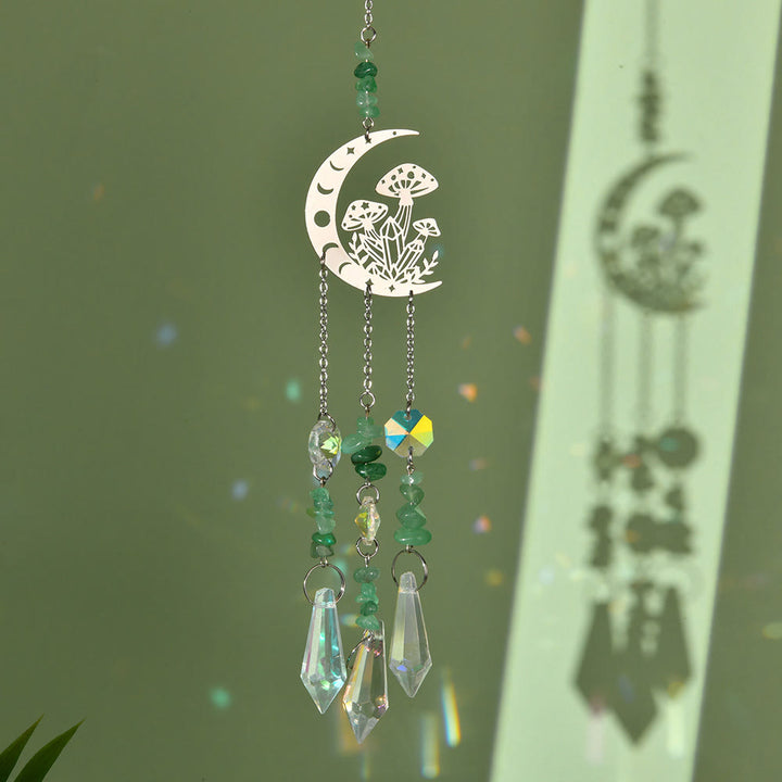 Olivenorma Natural Crystal Moon Mushroom Suncatcher Campanello a vento