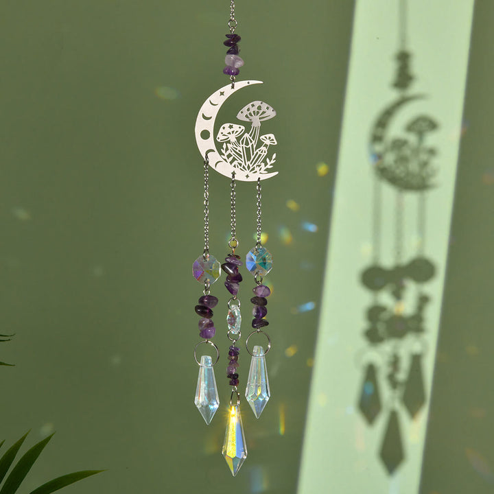Olivenorma Natural Crystal Moon Mushroom Suncatcher Campanello a vento