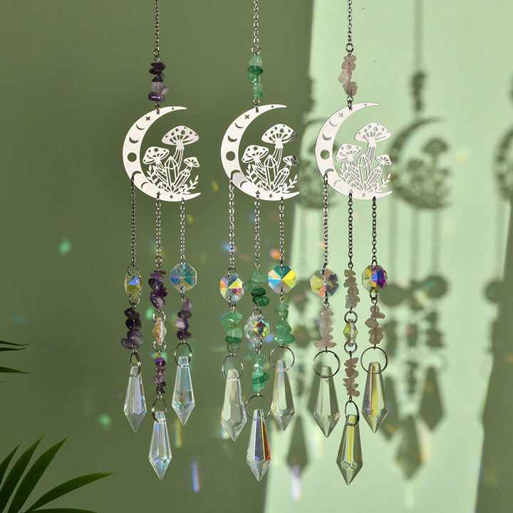 Olivenorma Natural Crystal Moon Mushroom Suncatcher Campanello a vento