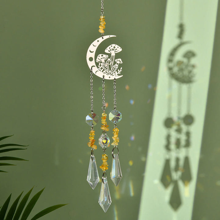 Olivenorma Natural Crystal Moon Mushroom Suncatcher Campanello a vento