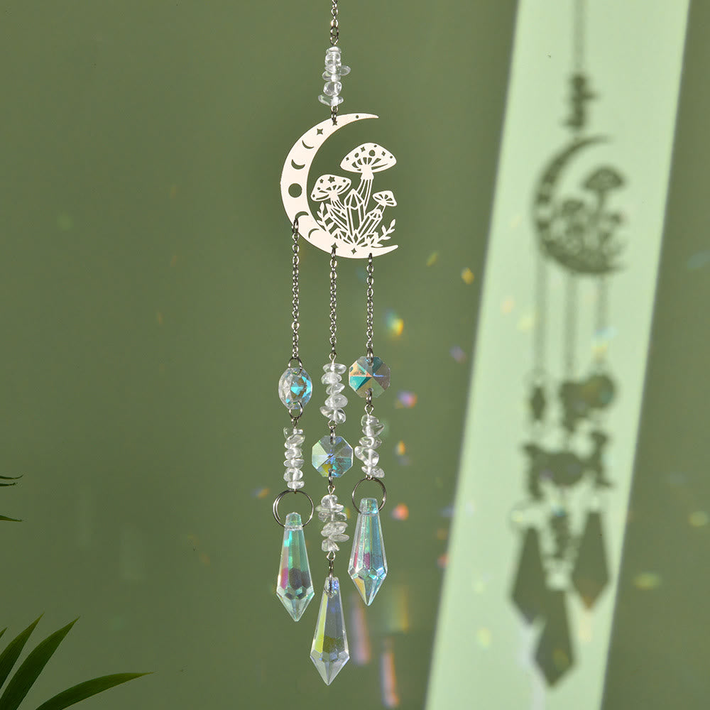 Olivenorma Natural Crystal Moon Mushroom Suncatcher Campanello a vento