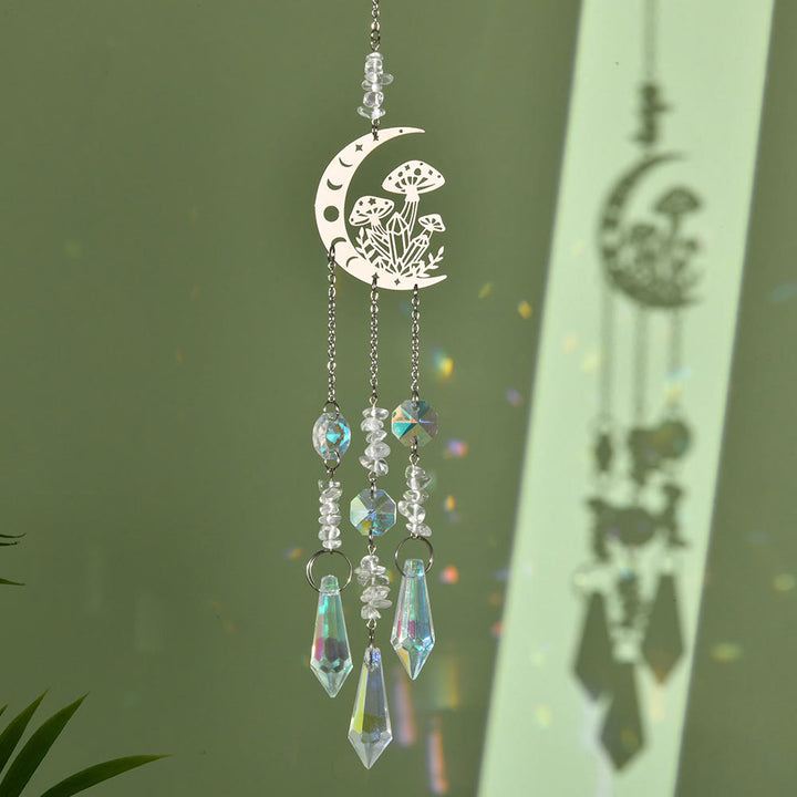 Olivenorma Natural Crystal Moon Mushroom Suncatcher Campanello a vento