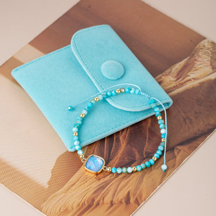 Olivenorma Bracciale con ciondolo in opale colorato con perline di cristallo naturale