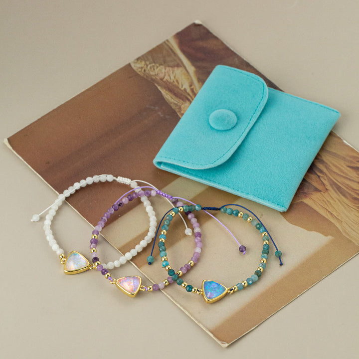 Olivenorma Bracciale con ciondolo in opale colorato con perline di cristallo naturale