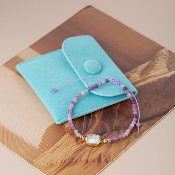 Olivenorma Bracciale con ciondolo in opale colorato con perline di cristallo naturale