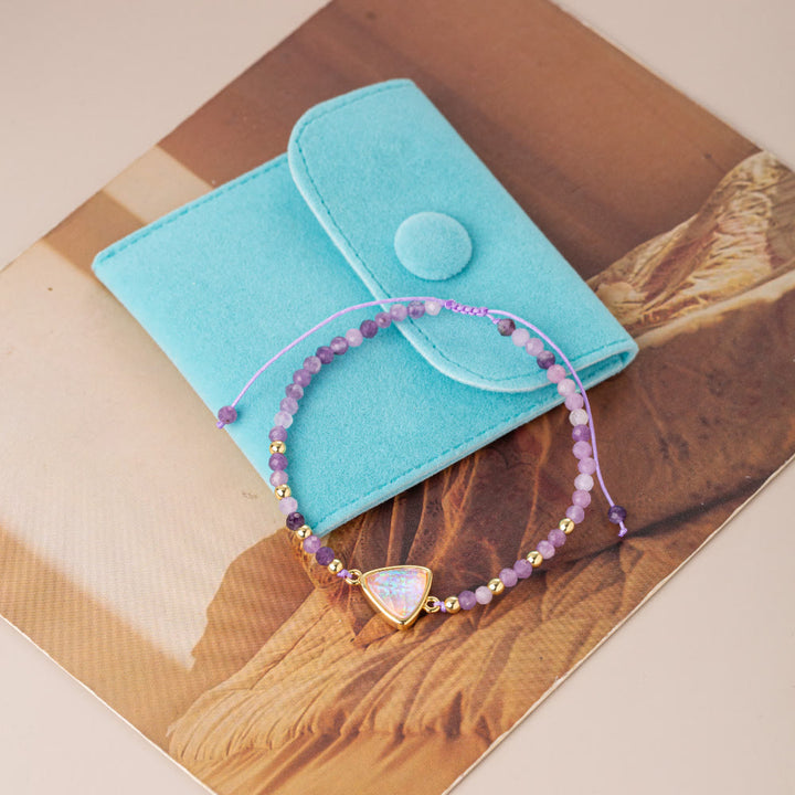 Olivenorma Bracciale con ciondolo in opale colorato con perline di cristallo naturale