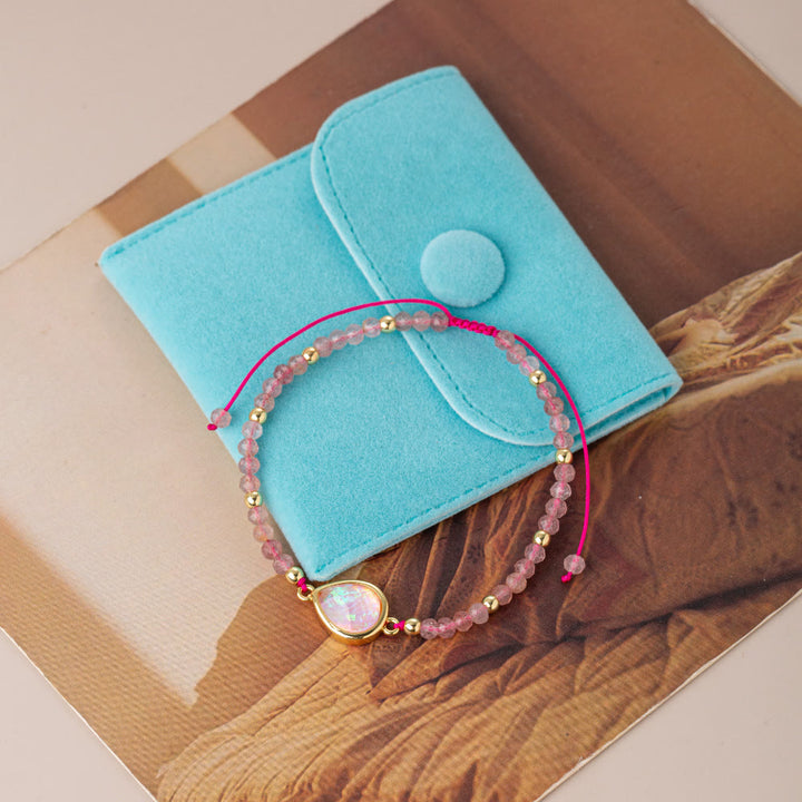 Olivenorma Bracciale con ciondolo in opale colorato con perline di cristallo naturale