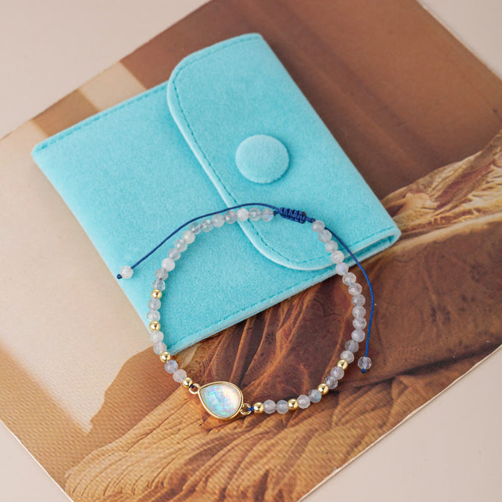 Olivenorma Bracciale con ciondolo in opale colorato con perline di cristallo naturale