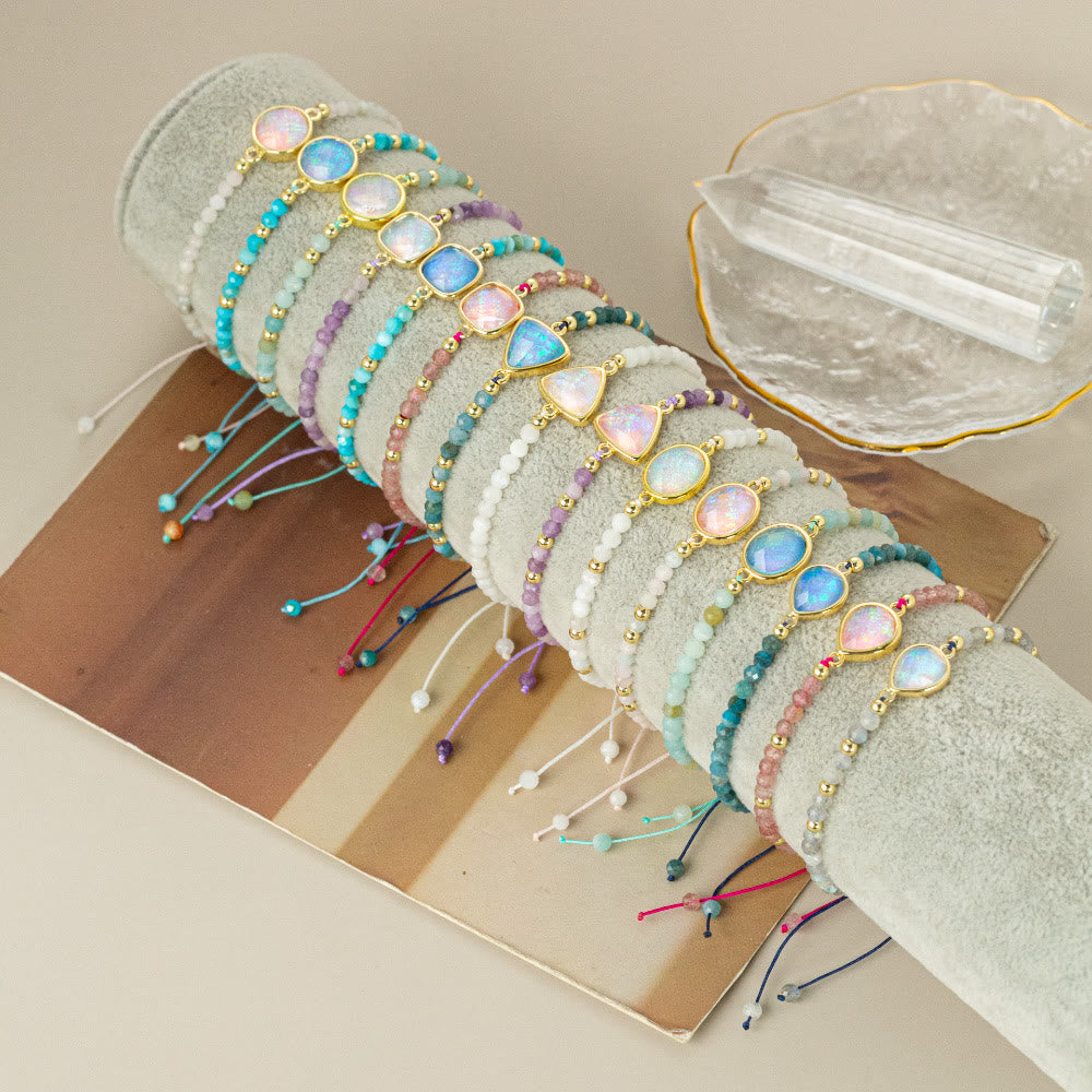 Olivenorma Bracciale con ciondolo in opale colorato con perline di cristallo naturale