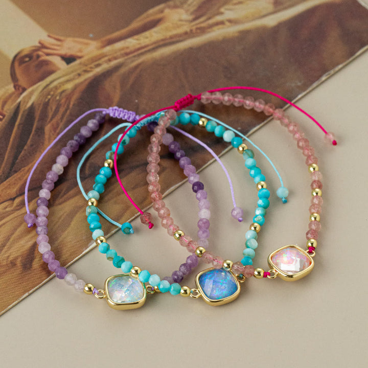 Olivenorma Bracciale con ciondolo in opale colorato con perline di cristallo naturale