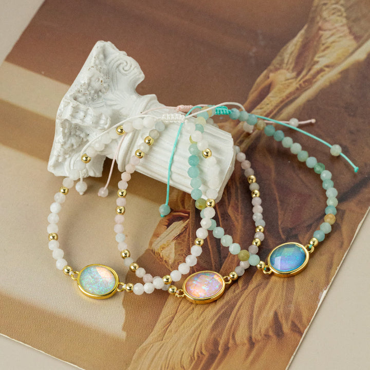 Olivenorma Bracciale con ciondolo in opale colorato con perline di cristallo naturale