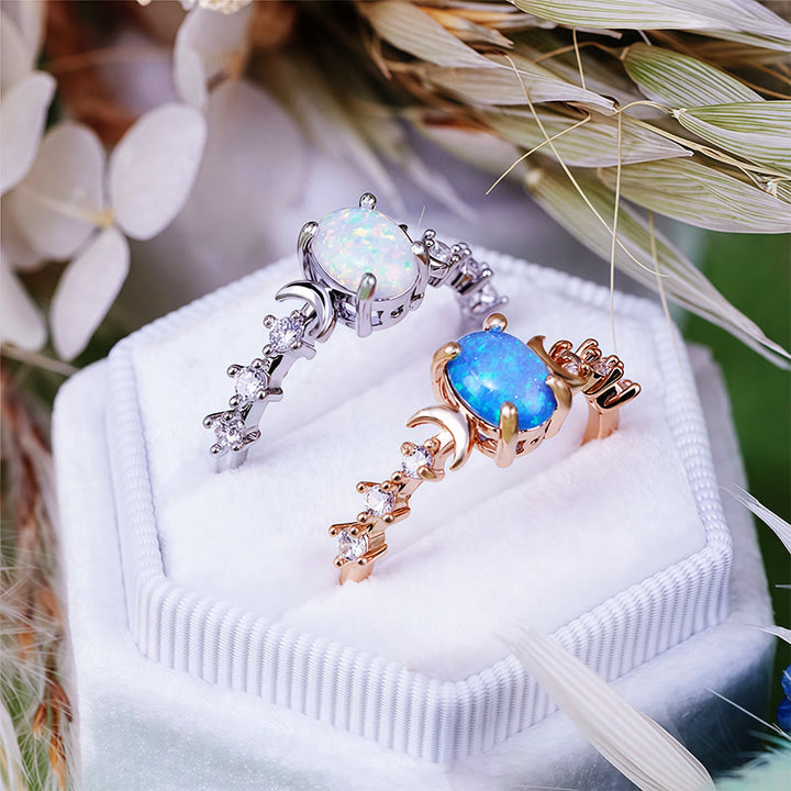 Anello con doppia luna in opale naturale Olivenorma