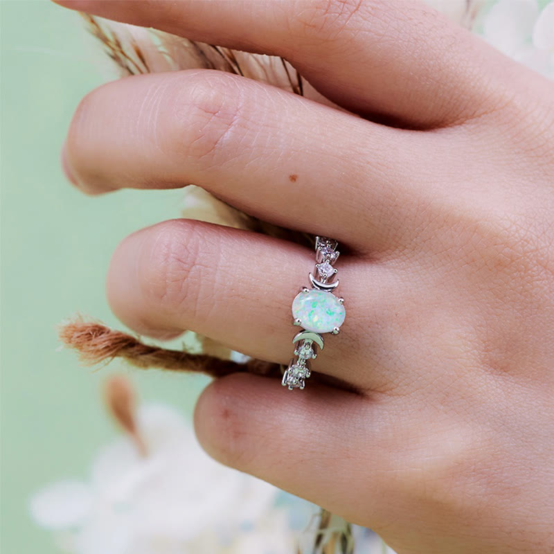 Anello con doppia luna in opale naturale Olivenorma