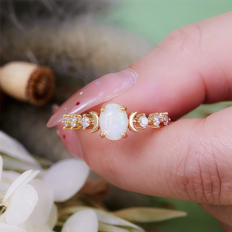 Anello con doppia luna in opale naturale Olivenorma