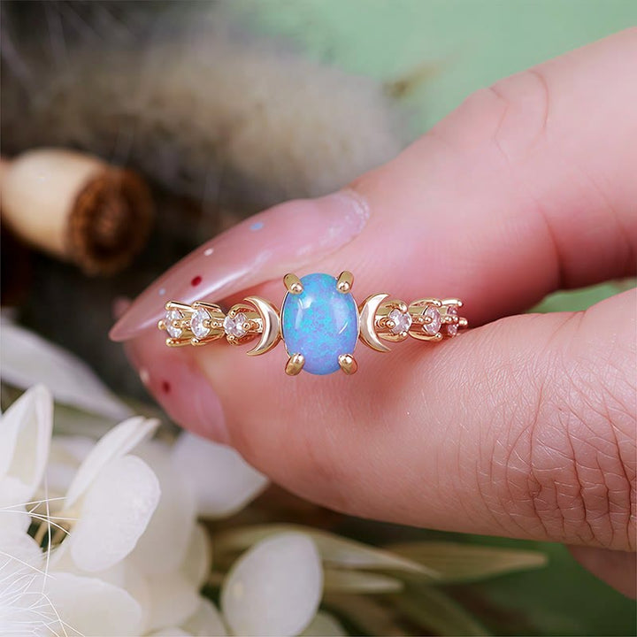 Anello con doppia luna in opale naturale Olivenorma