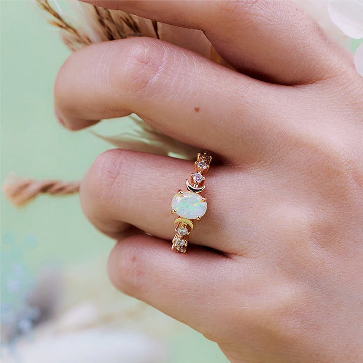 Anello con doppia luna in opale naturale Olivenorma
