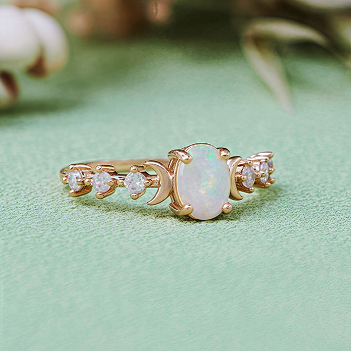 Anello con doppia luna in opale naturale Olivenorma