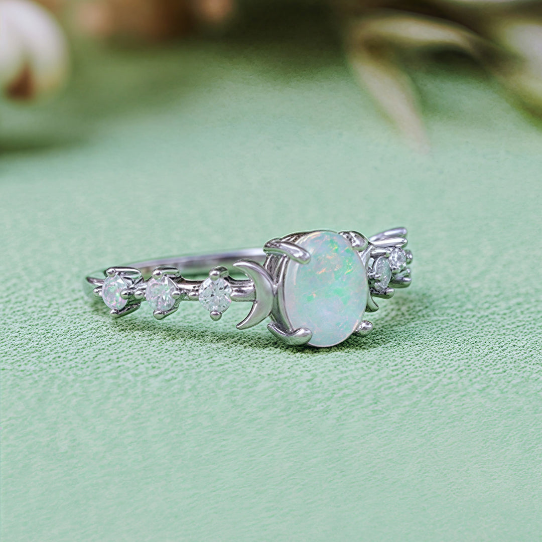 Anello con doppia luna in opale naturale Olivenorma