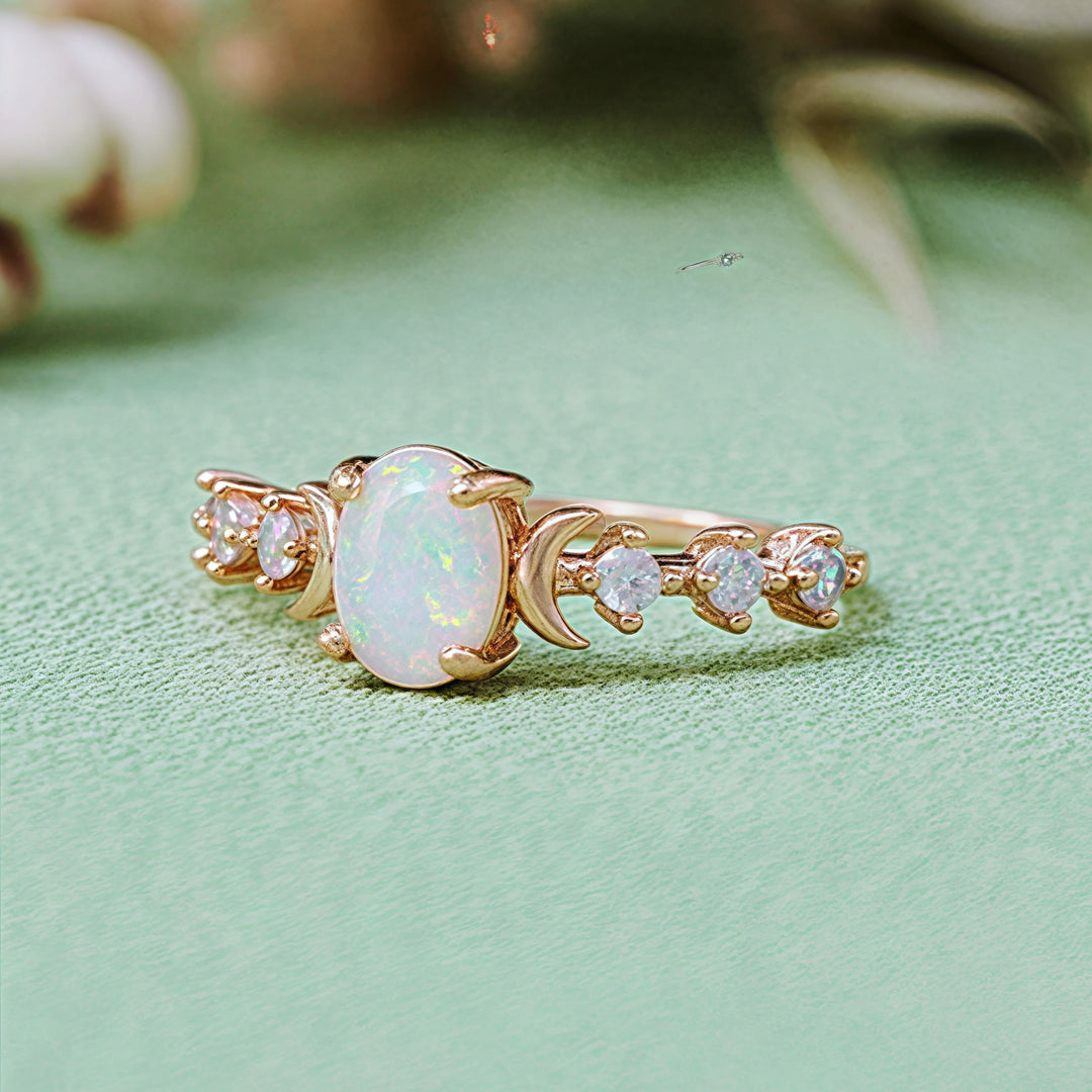 Anello con doppia luna in opale naturale Olivenorma