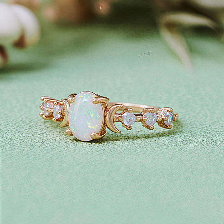 Anello con doppia luna in opale naturale Olivenorma