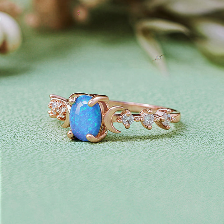 Anello con doppia luna in opale naturale Olivenorma