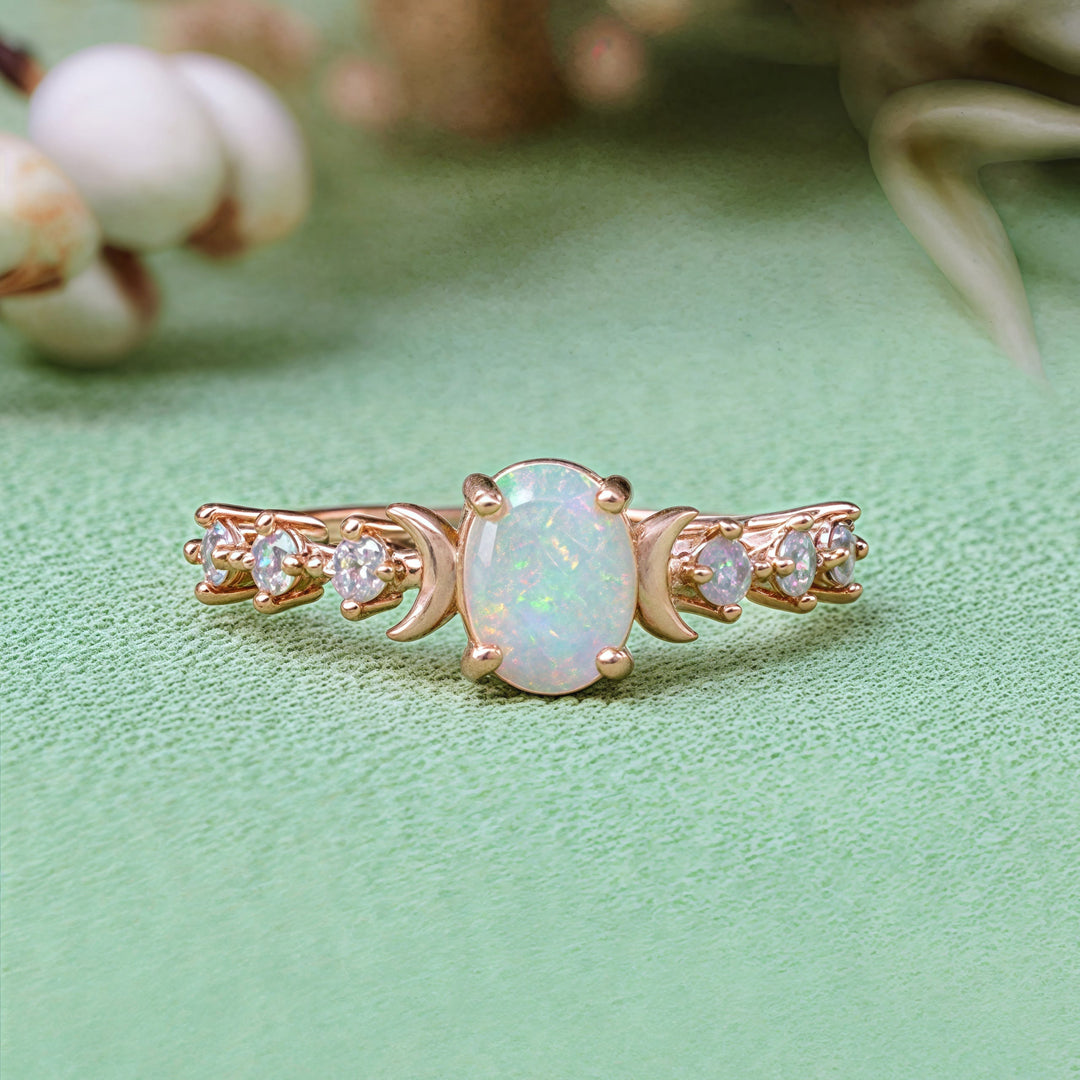 Anello con doppia luna in opale naturale Olivenorma