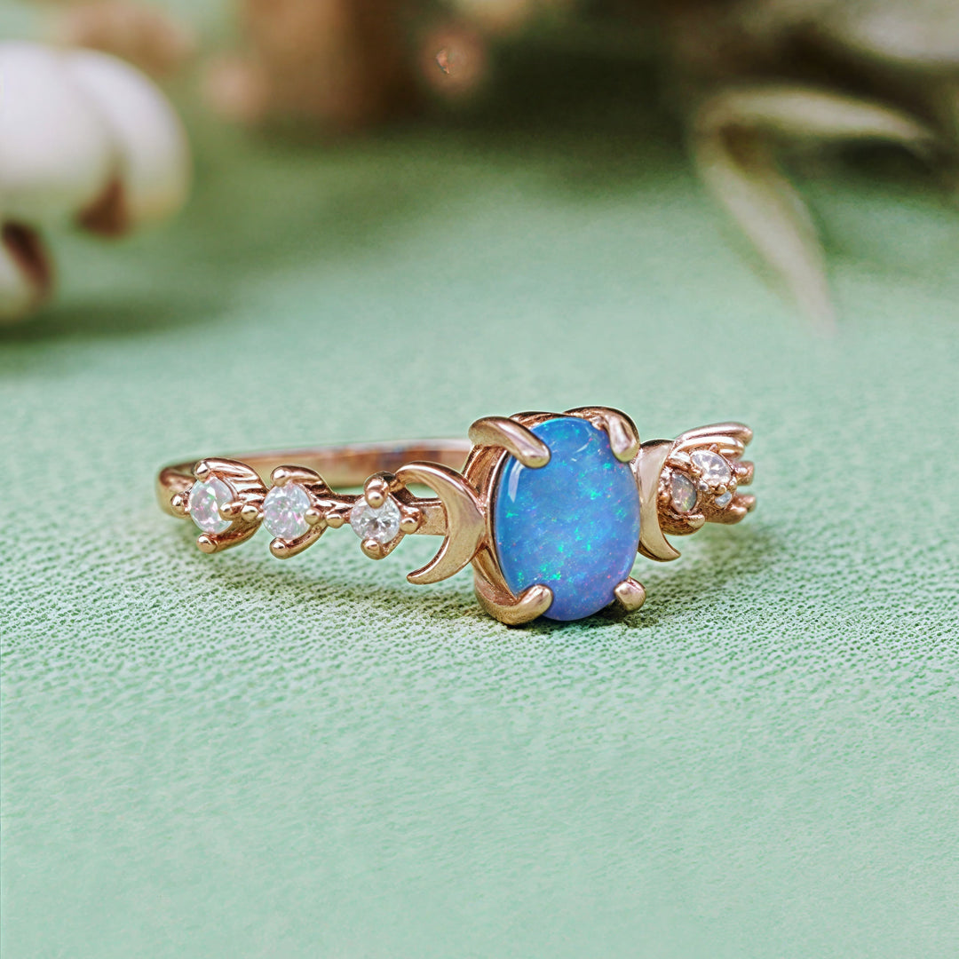 Anello con doppia luna in opale naturale Olivenorma