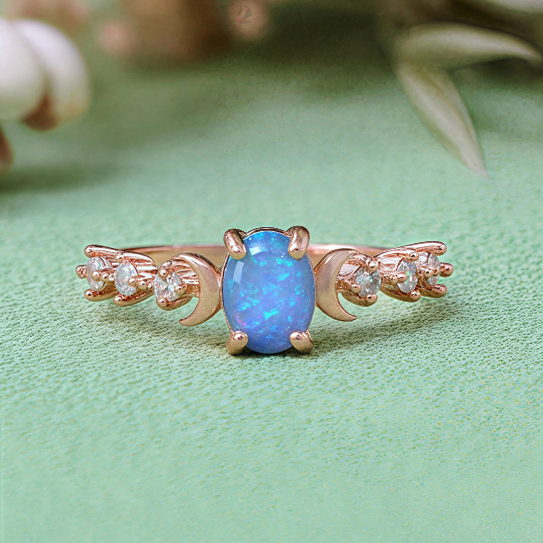 Anello con doppia luna in opale naturale Olivenorma