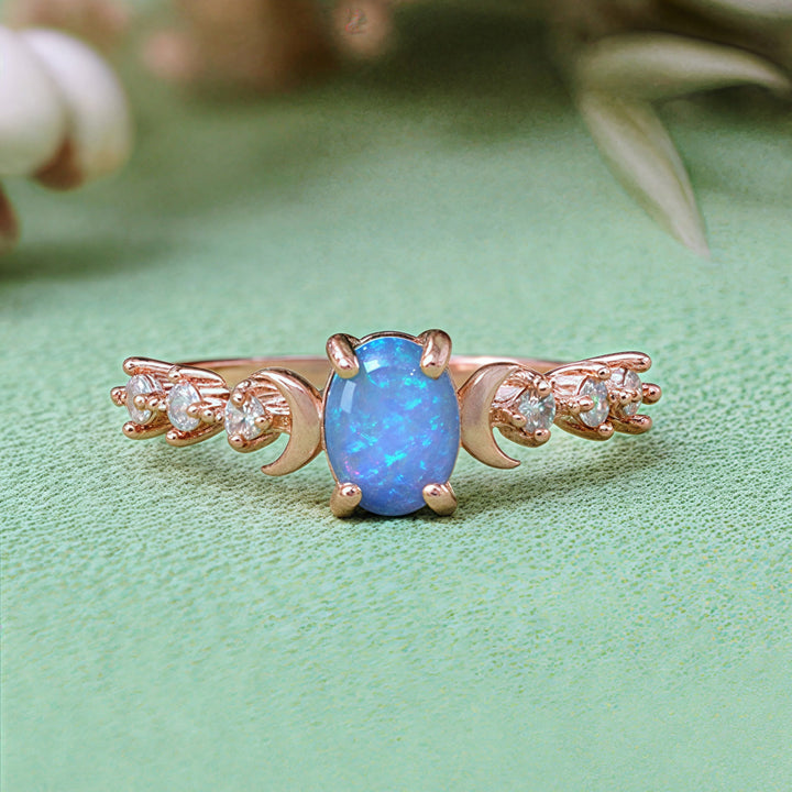 Anello con doppia luna in opale naturale Olivenorma