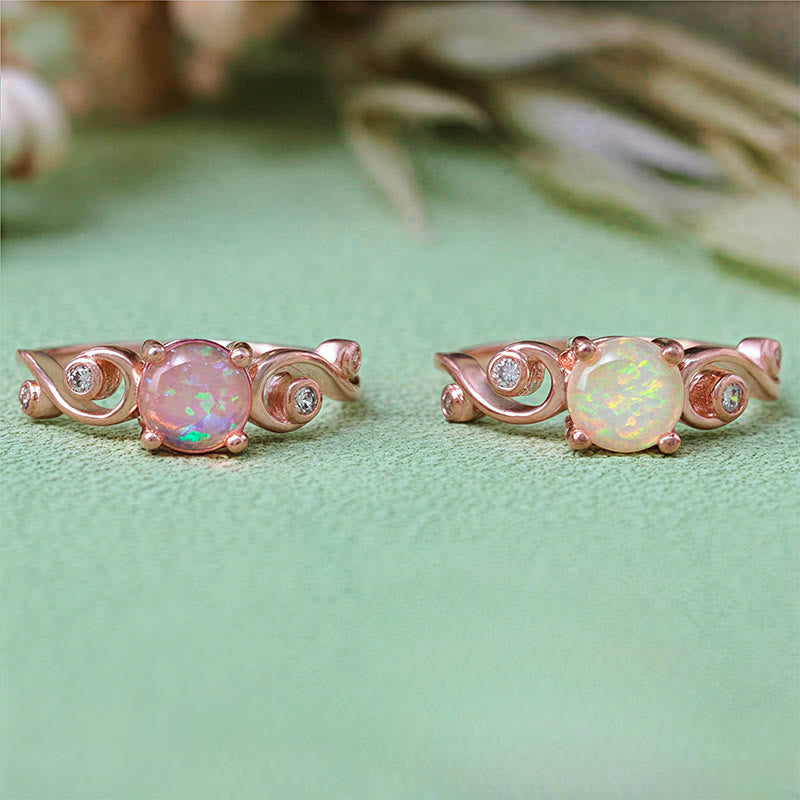 Anello Olivenorma con vite in opale bianco viola naturale
