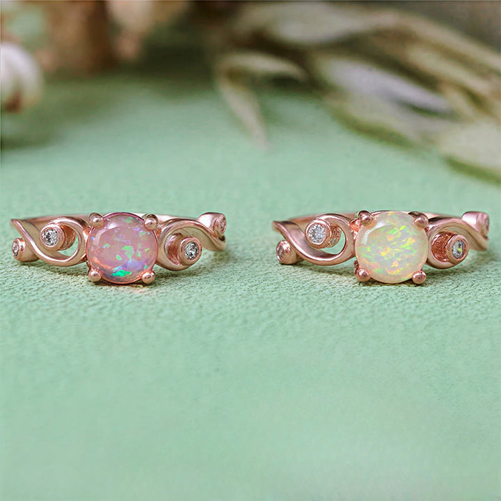 Anello Olivenorma con vite in opale bianco viola naturale