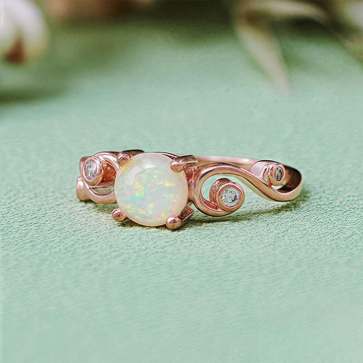 Anello Olivenorma con vite in opale bianco viola naturale