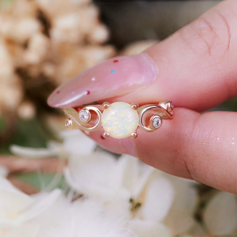 Anello Olivenorma con vite in opale bianco viola naturale
