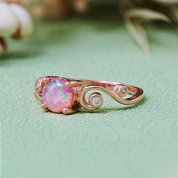 Anello Olivenorma con vite in opale bianco viola naturale