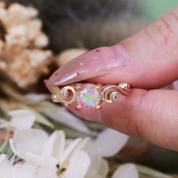 Anello Olivenorma con vite in opale bianco viola naturale