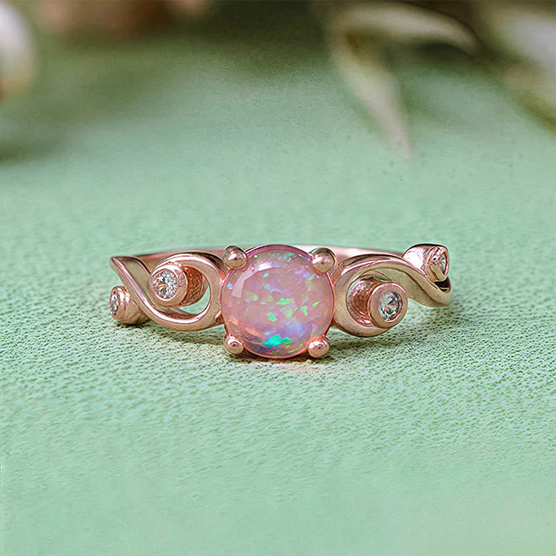 Anello Olivenorma con vite in opale bianco viola naturale