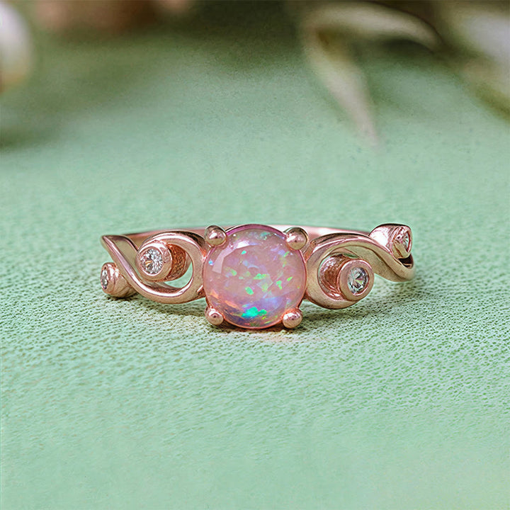 Anello Olivenorma con vite in opale bianco viola naturale